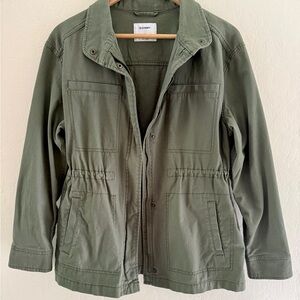 🟢 Old Navy Olive Utility Jacket Military Cargo Drawstring Small NWOT